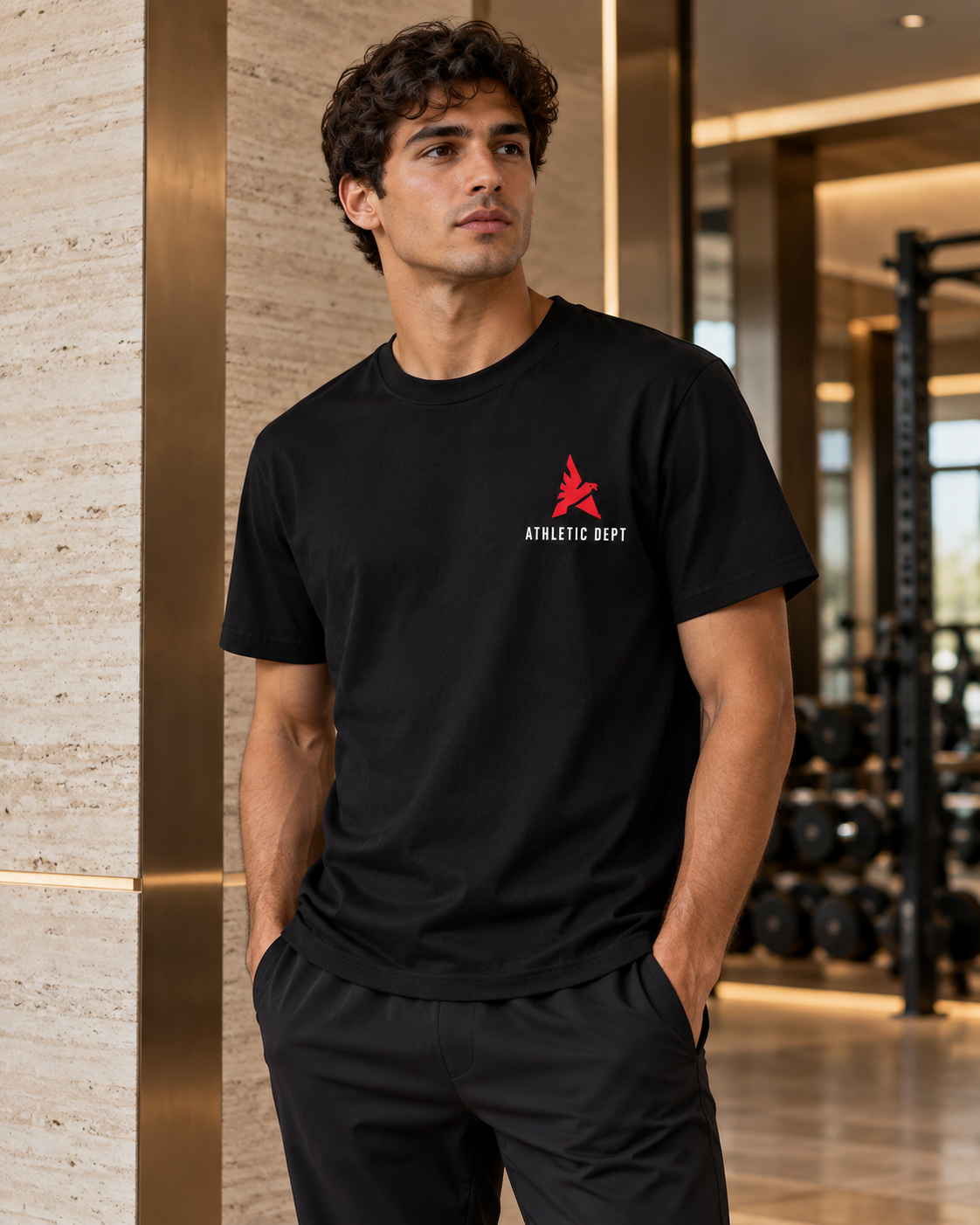 Drafted Brand Tee — male athlete, lobby