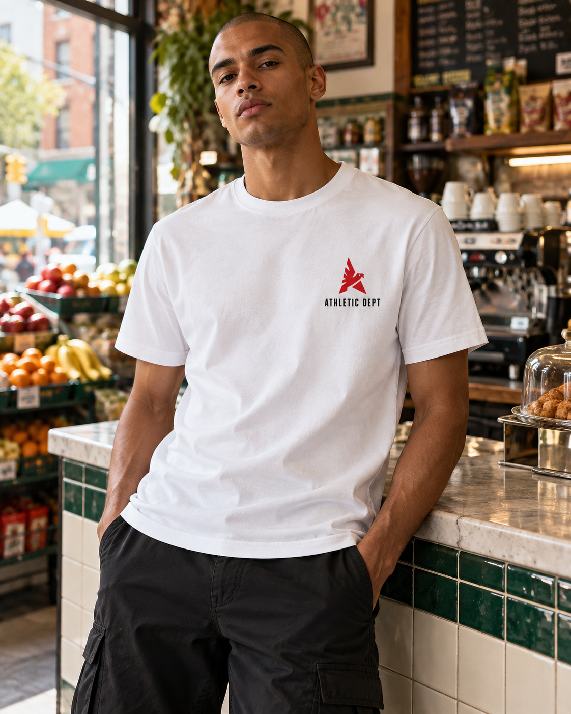 Drafted Brand Tee — White — male athlete, bodega male