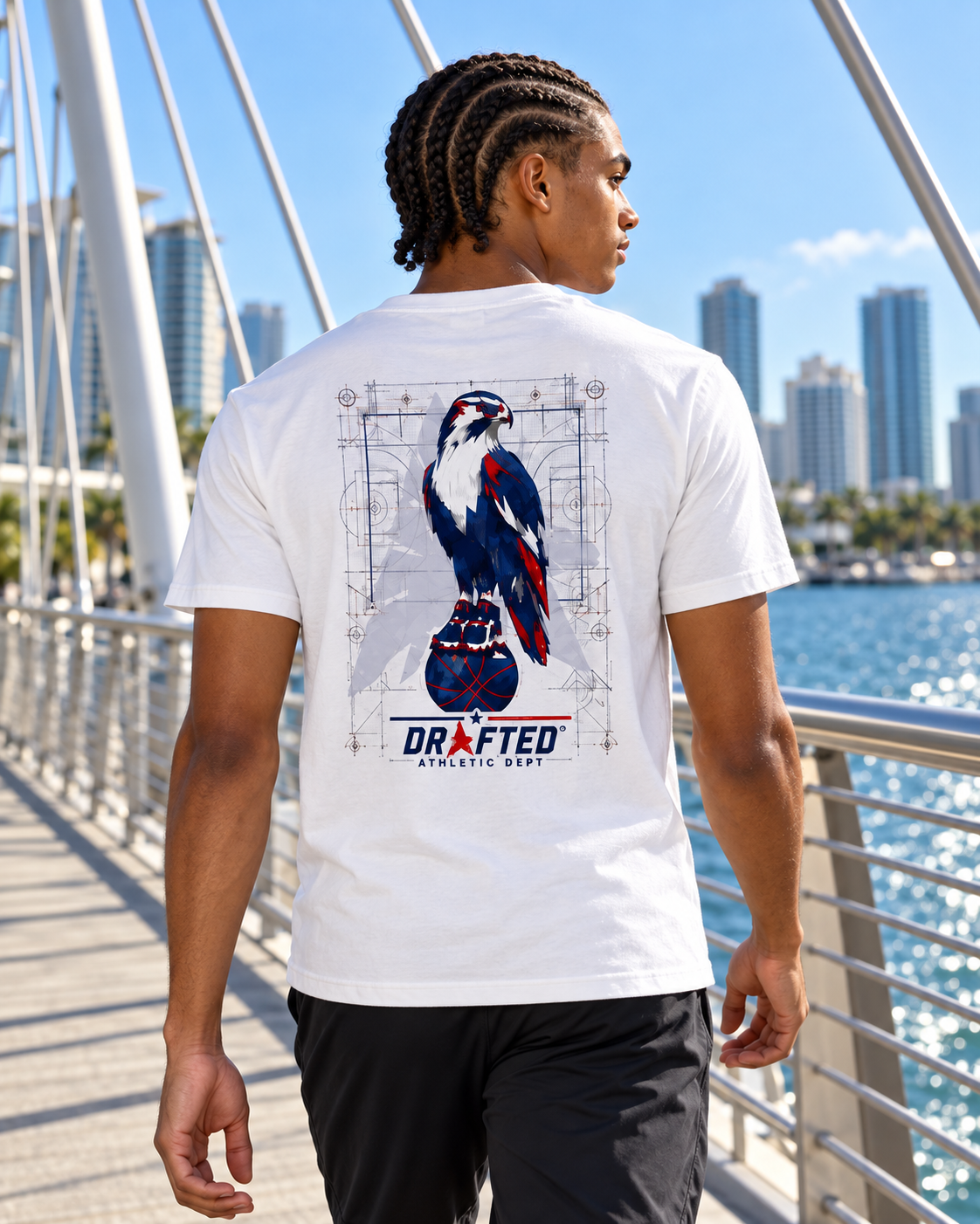 Drafted Eagle Tee — male athlete, bridge