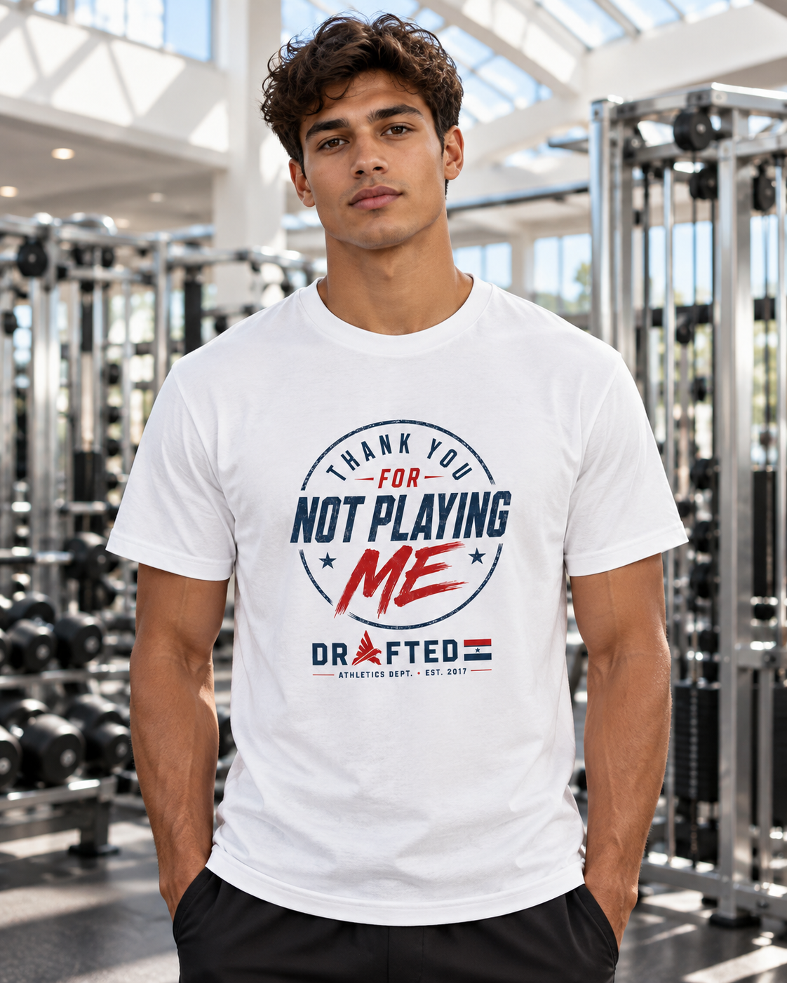 Thank You For Not Playing Me Tee — male athlete campaign photo 1