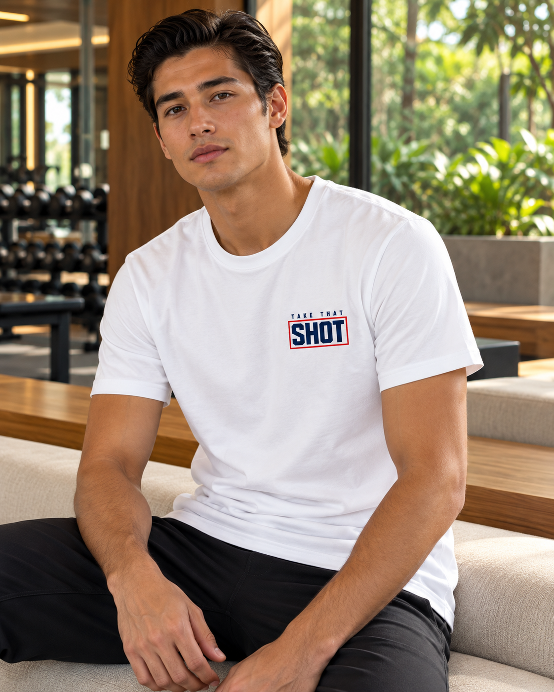The Shot Tee White — male athlete campaign photo 2