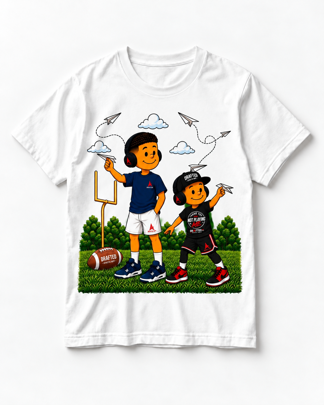 The Drafted Field Day Tee — Vintage Parade standard white tee mockup