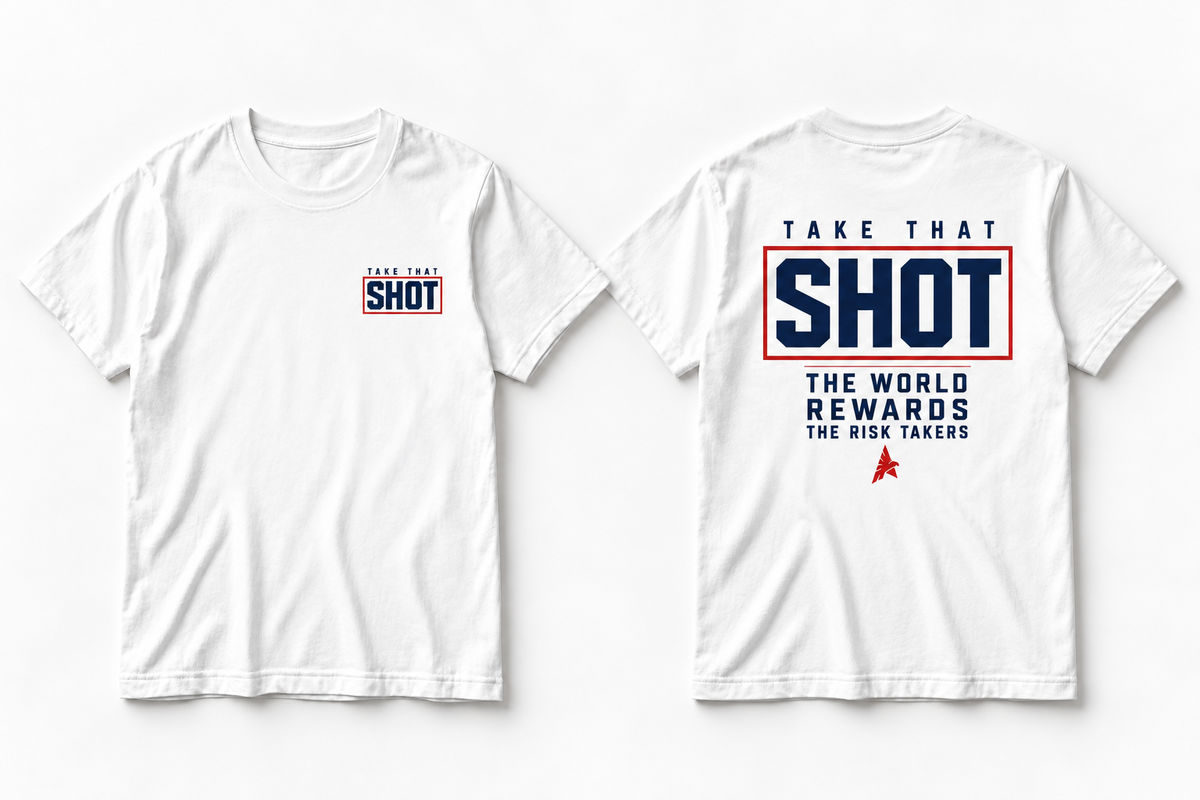 The Shot Tee White — Vintage Parade standard white tee mockup