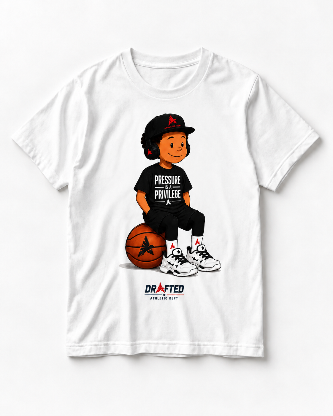 The Pressure Cartoon Tee — Vintage Parade standard white tee mockup