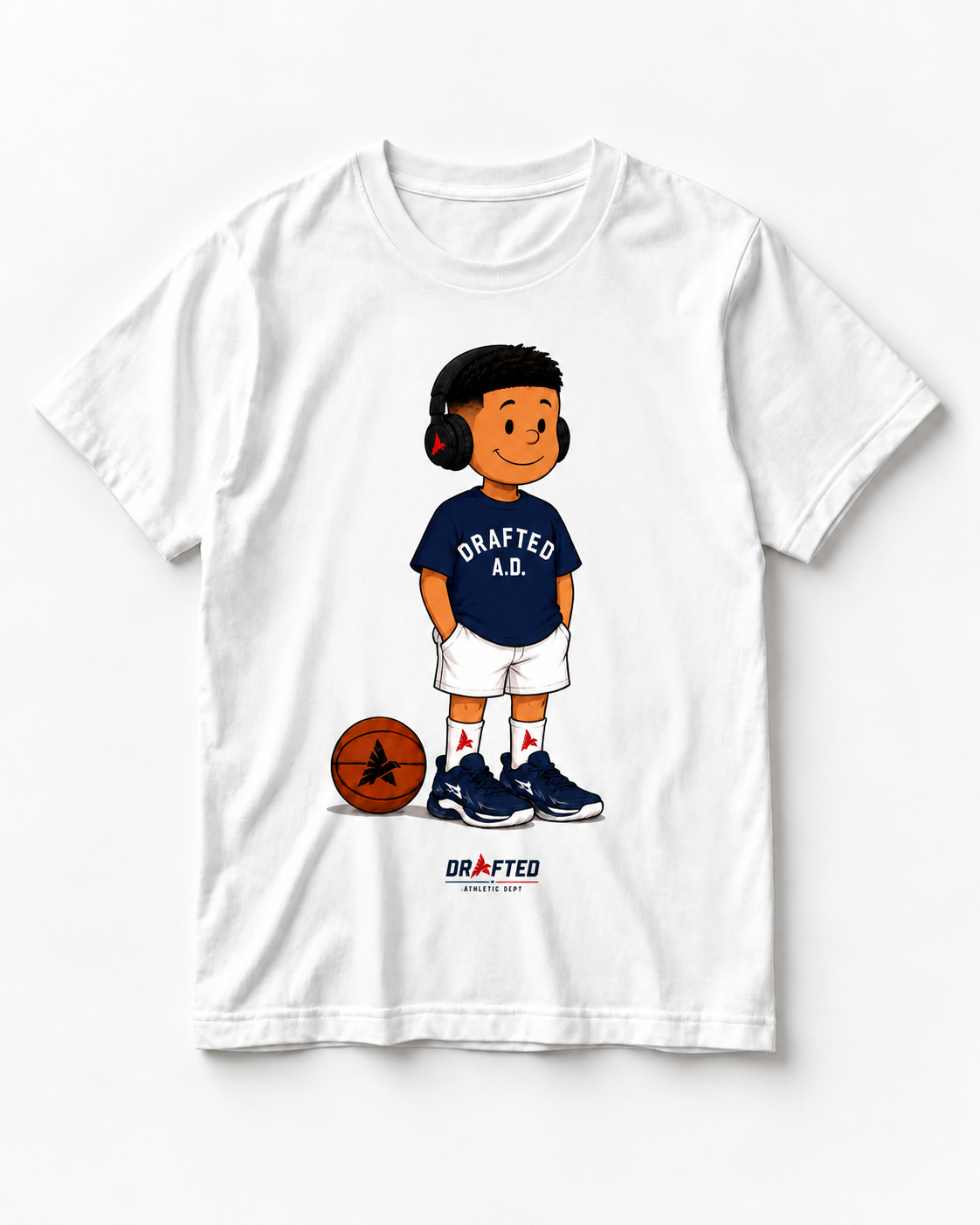 Drafted A.D. Cartoon Tee — Vintage Parade standard white tee mockup