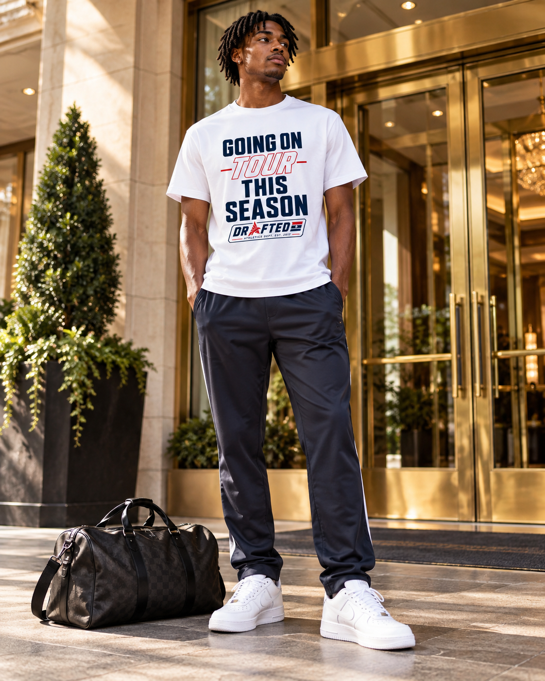 Going On Tour Tee — male athlete, hotel
