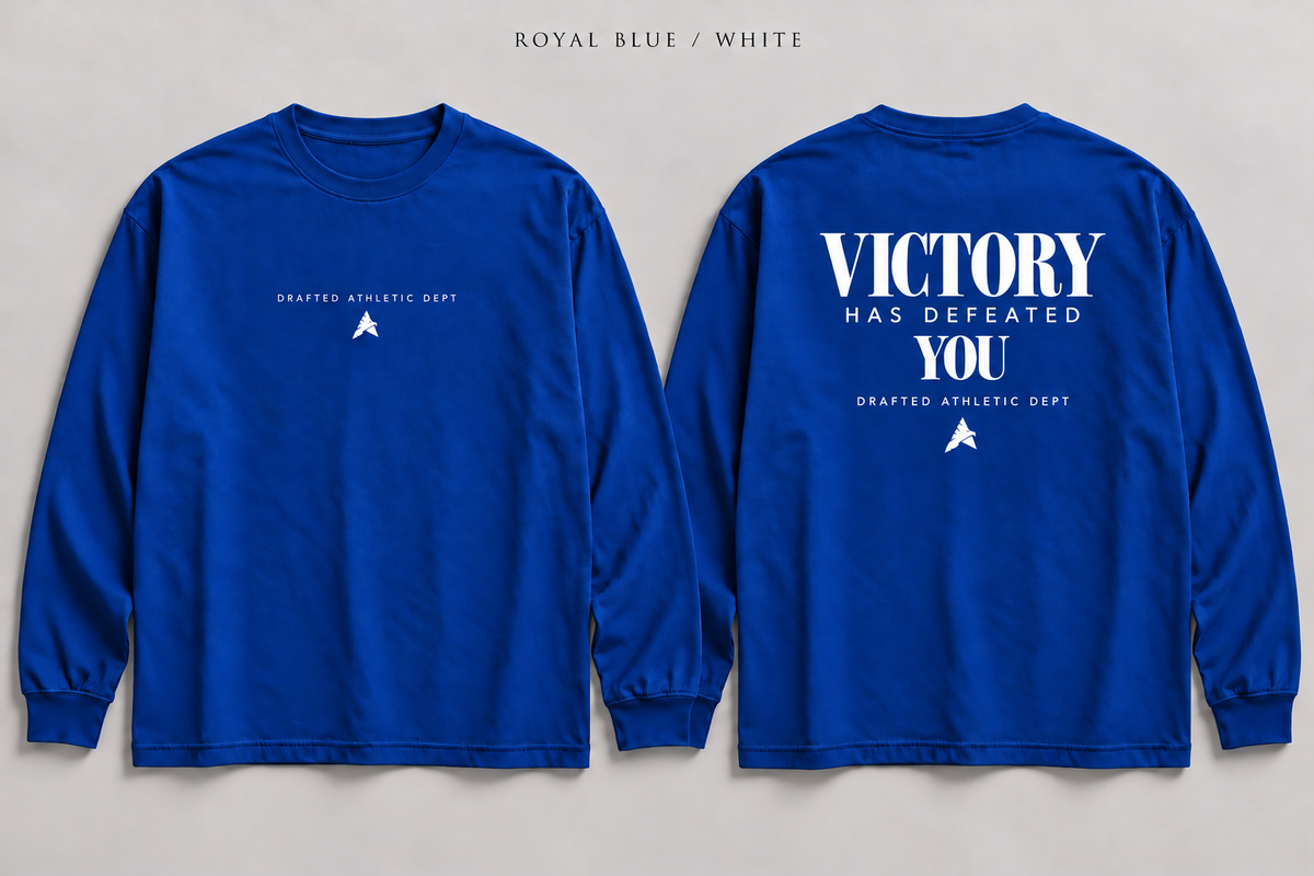Royal blue Drafted Victory long sleeve tee, front and back