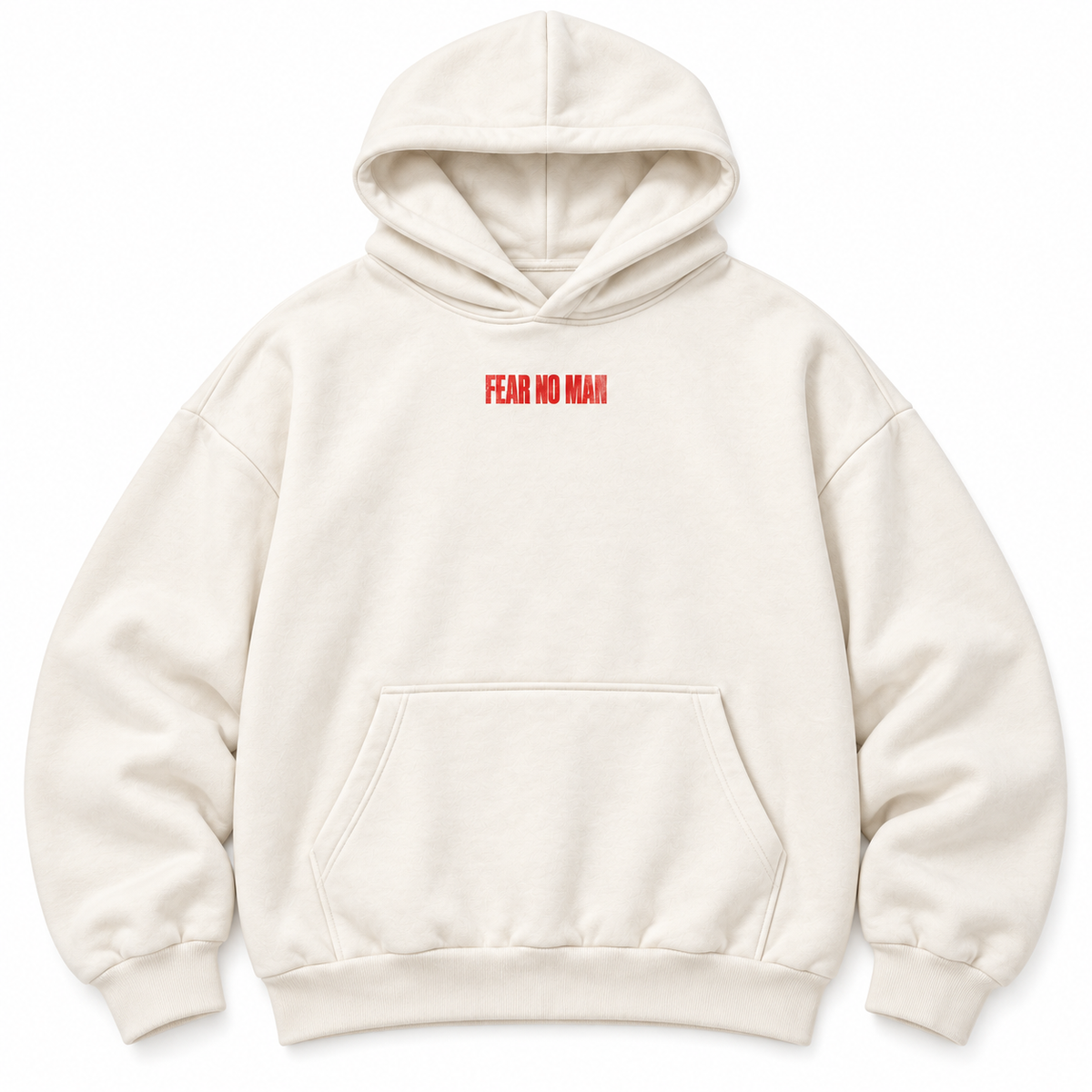 ivory Fear No Man heavyweight hoodie, front view, hoodie only