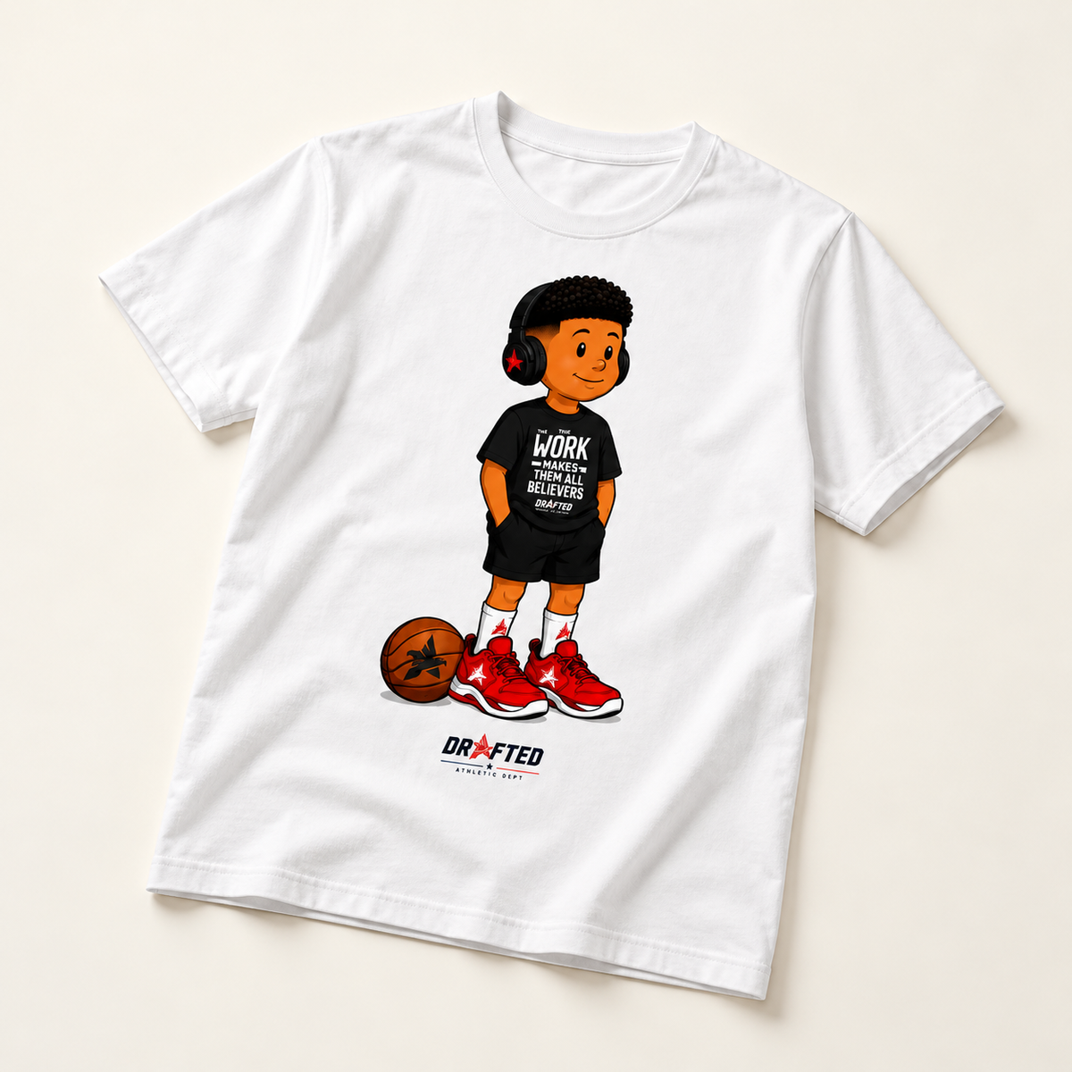 The Drafted Work Cartoon Tee angled flat lay