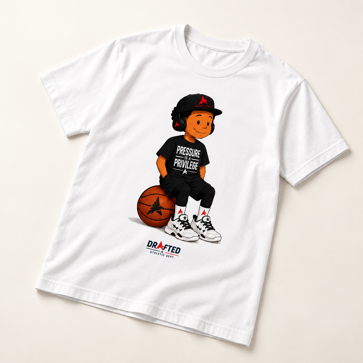 The Pressure Cartoon Tee angled flat lay