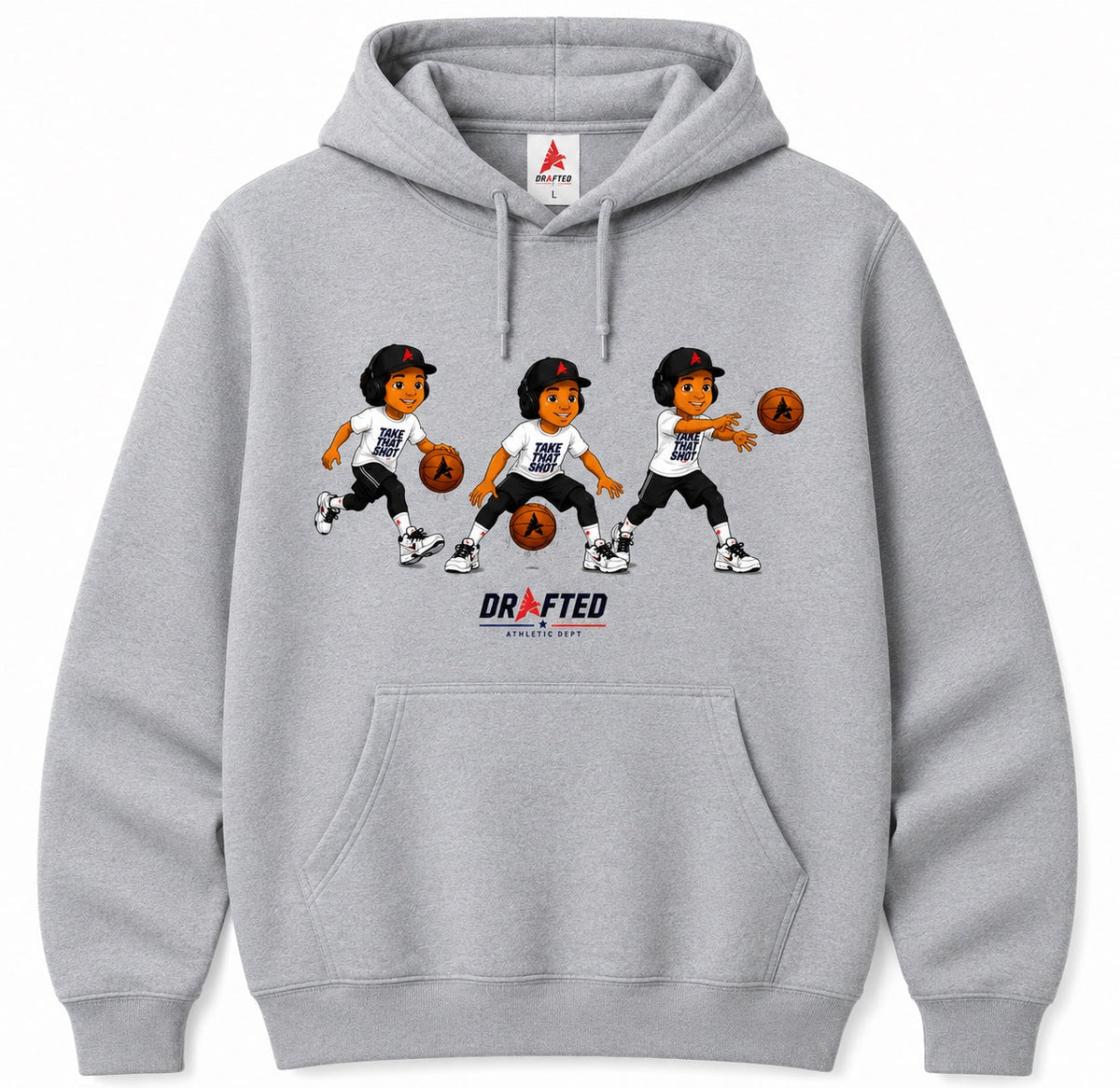 Heather gray Triple Threat Cartoon Hoodie product mockup