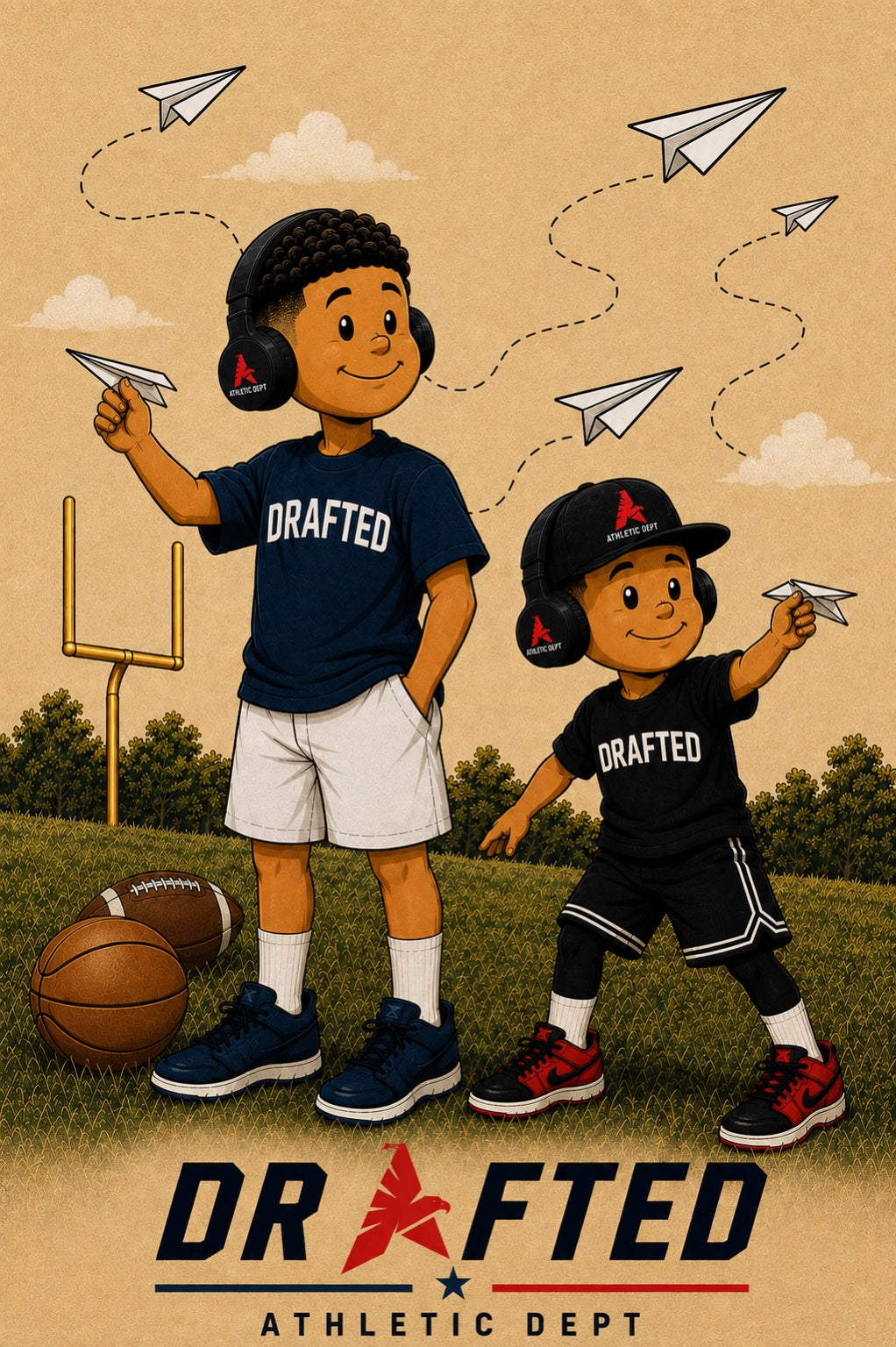 Prince and Boston flying paper airplanes on Drafted Field Day